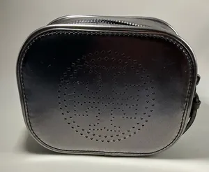 A Rare HTF Modern Vintage Tory Burch Silver Patent Leather cosmetic Makeup bag thumbnail 1