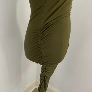 Venus Green Racerback‎ Dress XS Ruched Side Sleeveless Midi Minimalist Bodycon Coverup thumbnail 3