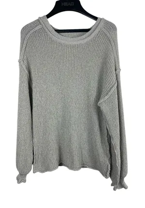 POL Textured Knit Sweater Womens M Gray Lightweight Drop Shoulder Exposed Hem thumbnail 1