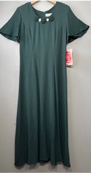 Vintage 90s Tea Dress Size 8 Dark Green Romantic Maxi Cottagecore Wedding Guest thumbnail 1