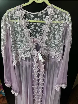 Embroidered Sheer Lace Robe in Light Lavender - Elegant Layering M thumbnail 14