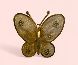Adorable Little golden butterfly mesh pendant pin vintage thumbnail 2
