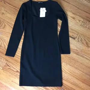 Zara Black Scoop Neck Long Sleeve Dress NWT thumbnail 2