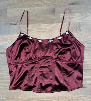 wild fable Wine Satin Floral-Trim Crop Cami thumbnail 1
