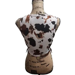 LE LIS Crop Top Womens Size M Cow Print Sleeveless Round‎ Neck Side Tie Bohemian thumbnail 4