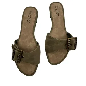 Eve Buckle Sandal Slides Low Heel Khaki Color Size 11 thumbnail 8