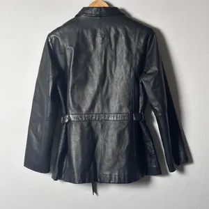Vintage Outbrook Black Leather Jacket Womens Large Belted Zip Coat 90s thumbnail 12