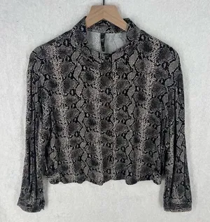 Zara Snake Print Button‎ Front Boxy Long Sleeve Button Up Top thumbnail 1