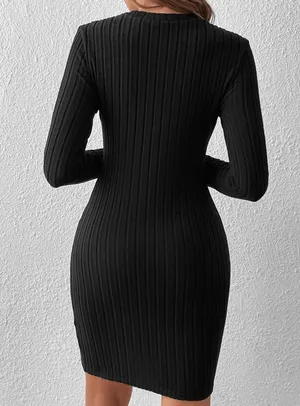 Black Slim-Fit Silver Button Striped Knit Dress thumbnail 2