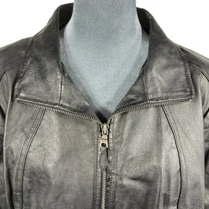 Genuine Black Leather Jacket Plus 16-18W Full Zip Lined‎ Minimalist Patina Retro thumbnail 8