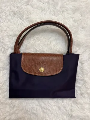 Longchamp Purple Le Pliage Tote with Brown Leather Trim thumbnail 3