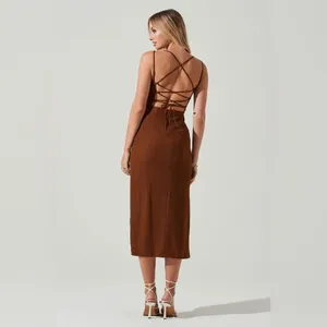ASTR Brinda Boho Summer Vacation Faux Wrap Midi Dress in Brown One Size NWT thumbnail 13