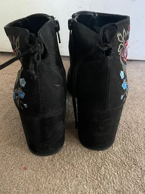 Unisa Black Suede Ankle Boots with Blue and Pink Floral Embroidery thumbnail 3