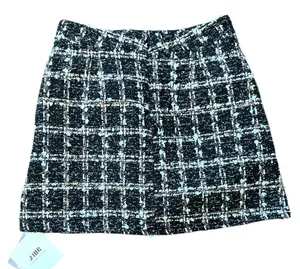 NWT J.ING Chic Black White Gold Tweed Plaid Sequins Mini Skort Skirt Size S thumbnail 2