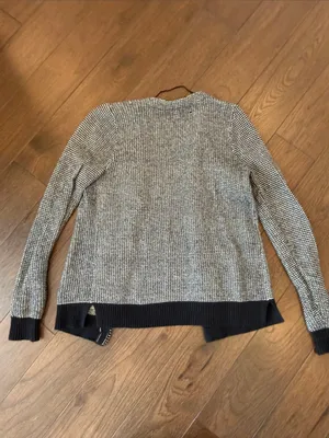 Loft Women’s Black & White Open-Front Knit Cardigan Sweater Size XS - C54-151 thumbnail 5
