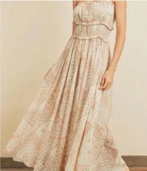 New with Tags Dress Forum Cream and Tan Patterned Maxi Dress thumbnail 1
