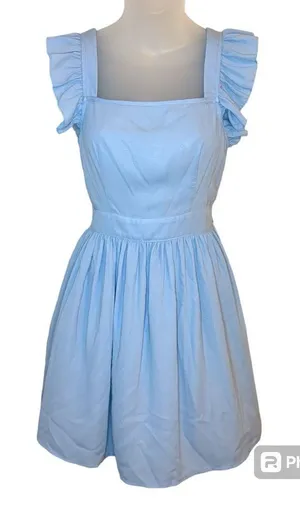 SHEIN Blue Solid Tie Backless Ruffle Trim Dress Size XS thumbnail 1