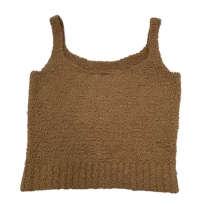 SKIMS Cozy Knit Tank Top Camel Brown Boucle Lounge Scoop Neck S/M thumbnail 1
