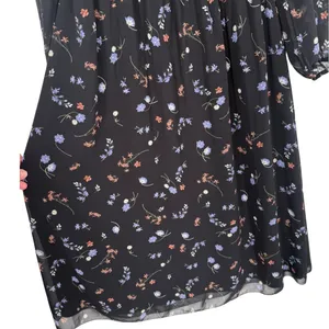 Aritzia Wilfred Black Floral Smocked Square Neck Long Sleeve Midi Dress Sz Large thumbnail 7