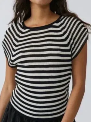 FREE PEOPLE Slinky Baby Tee Black White Striped - Size Large thumbnail 1