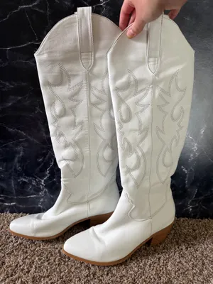 Princess Polly Tall White Cowboy Boots thumbnail 1