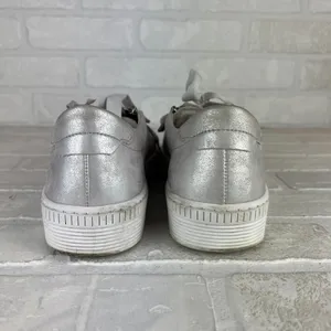 Gabor Platform Sneakers Womens 8 Silver Leather Metallic Lace Up Zip Comfort thumbnail 4