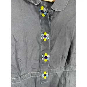 Boden Linen Tunic Shirt Women 12 Gray Floral Button Lagenlook Art Teacher Indie thumbnail 4