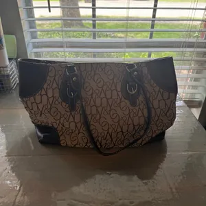 New York & Company Tan Brown Monogram Print Shoulder Tote Bag Purse thumbnail 5