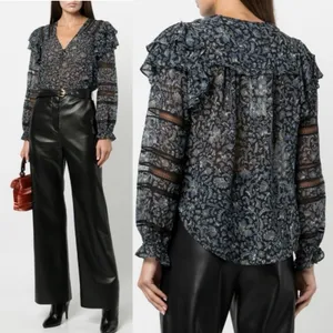 Veronica Beard Penny Silk blouse Floral Lace Sz 6 Romantic Feminine Chic Lux Top thumbnail 13