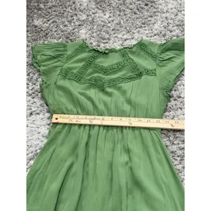 Polagram Green Midi Dress Size S Boho Cottagecore Prairie Crochet Flutter Sleeve thumbnail 10