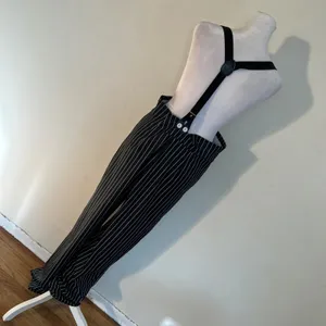 Spirit Pinstripe Suspender Pants Womens Large Black White Wide Leg Costume thumbnail 4