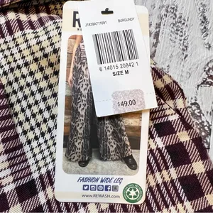 Rewash Burgundy Plaid Fashion Wide Leg Pants. Size Medium. NWT thumbnail 6
