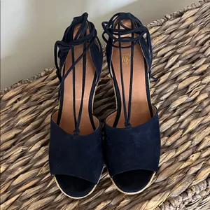 CAbi Navy Wedge Sandals with Patterned Sole thumbnail 2