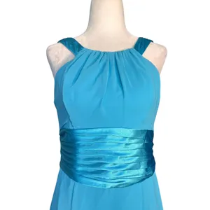 David’s Bridal Turquoise Chiffon Halter Maxi Dress Formal Evening Size‎ 2 thumbnail 2
