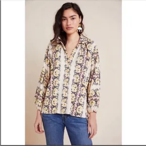 ANTHROPOLOGIE Abbe Honeycomb Buttondown Hexagonal Tops Long Sleeve Pink Size XS thumbnail 6