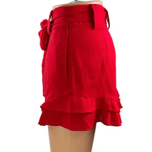 Chriselle JOA Women's Red High Waisted Belted Ruffle Tiered Mini Shorts Size XS thumbnail 2