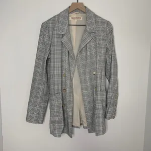 Free People Olivia Plaid Blazer Natural Plaid Combo Womens Small thumbnail 3