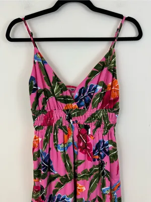 By the River Pink Tropical Print Spaghetti Strap Maxi Dress V-Neck Size Medium thumbnail 3
