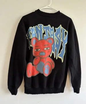 Unisex Bershka Sweatshirt Graphic Print‎ Teddy Bear XS Spell Out Fantasy Black thumbnail 1