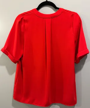 Jade by Melody Tam V-Neck Cuffed Short Sleeve Blouse Red thumbnail 2