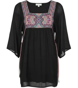 Altar'd State Boho Embroidered Tunic Top Black Gauze Bell Sleeve Small MID103883 thumbnail 1