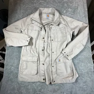 Carhartt Womens Medium Tan Ripstop Utility Field Jacket Chore Coat Beige Canvas thumbnail 4