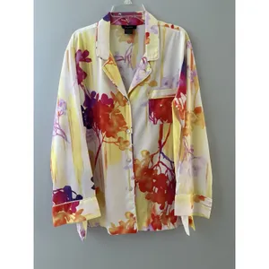 Natori Pajama Top Womens Medium Multicolor Floral Lounge Silky Button Up thumbnail 14