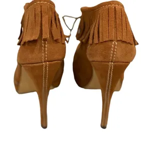 Charles by Charles David Brown Suede Fringe Heeled Booties Moccasins 8 Boho thumbnail 5