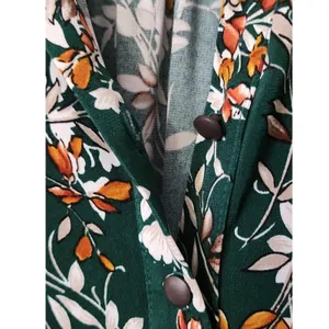 Kaileigh‎ Floral Shirt Dress Women's Green 3/4 Sleeve Belted, XLee-Length thumbnail 5