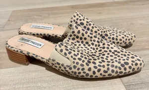 Steve Madden Chariot suede Mules Cheetah Leopard Tan Black Size‎ 8.5 thumbnail 1