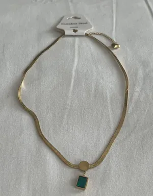 Emerald Green Diamond Crystal Gem Gold Chain Necklace thumbnail 3
