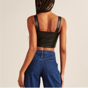 Abercrombie and Fitch Vegan Leather Corset Scoopneck Top in Black Size XS thumbnail 5