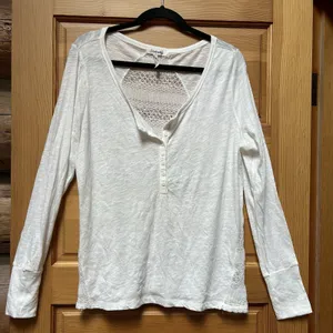 Y2K Aeropostale White Henley Sheer Crochet Shirt Top Boho Cowgirl Cottage Fairy thumbnail 1