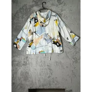 Dolcezza Simply Art Linen Blend Hooded Jacket Large Abstract Print Artsy Boho thumbnail 3